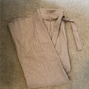 Tan Linen Wide-Leg Pants
